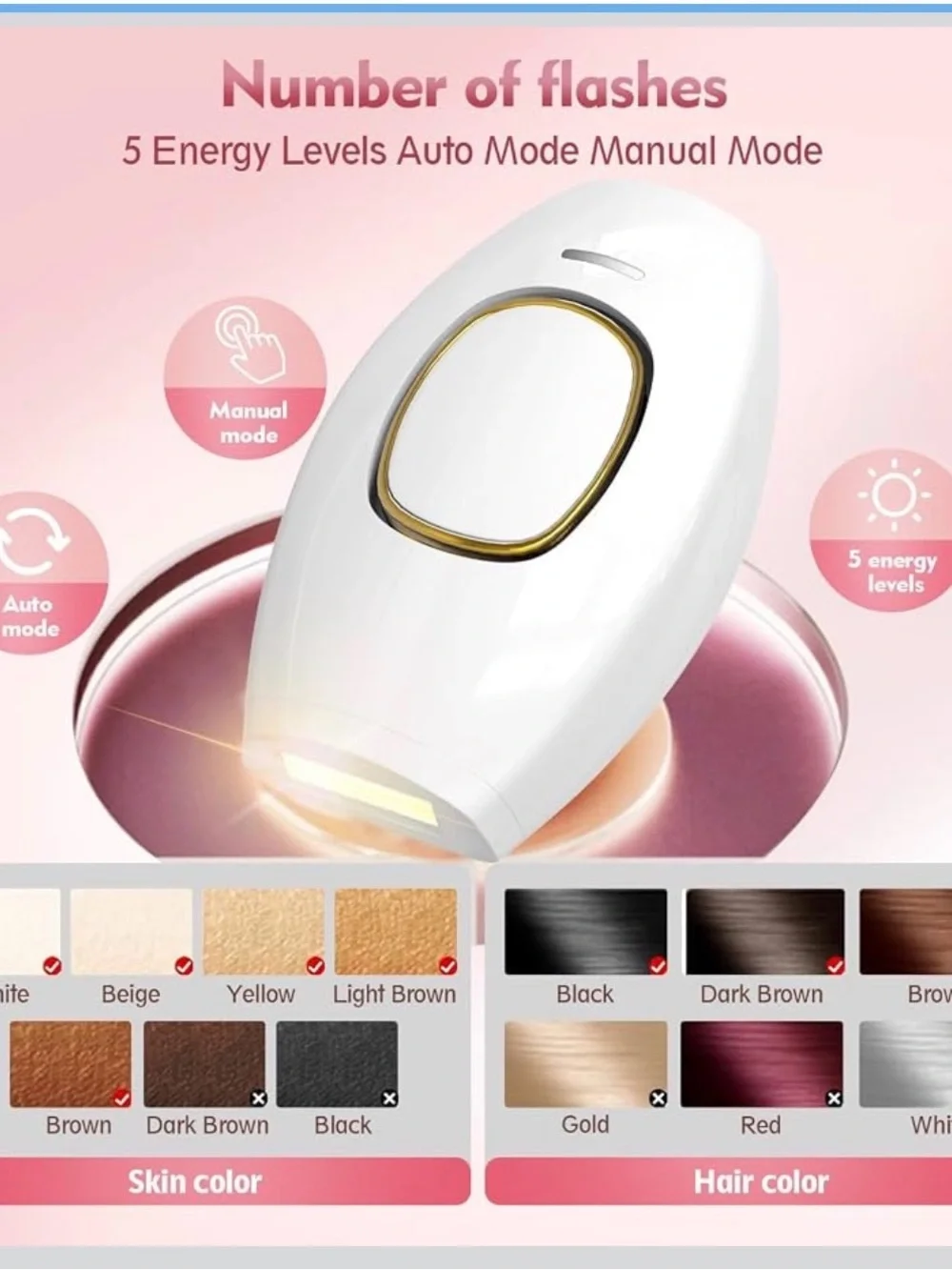 White and Gold IPL Hair Removal Device - Professional Home Use